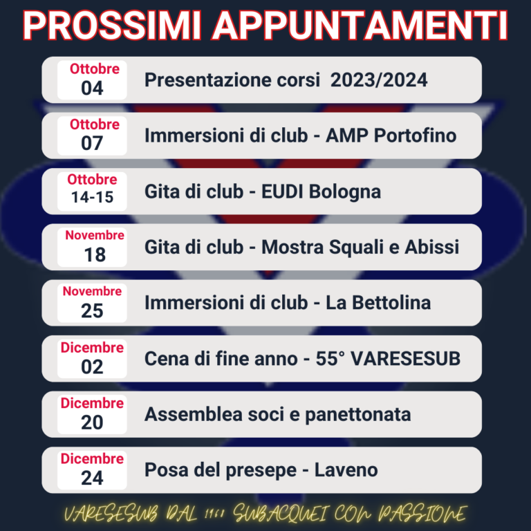 Prossimi eventi Varese Sub